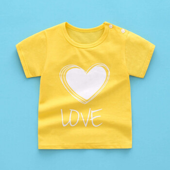 宝宝短袖t恤婴儿女男童夏装薄款打底衫0岁1幼儿上衣3小童半袖黄色love