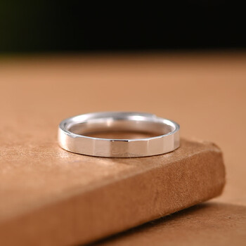 鸿颖高品质999银自律素圈戒指男女士款情侣对戒一对个性指环520小款