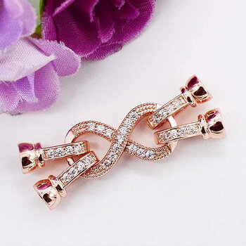 彩岸手链扣子双排925银项链扣珍珠扣扣项链搭扣连接扣单首饰配件玫瑰