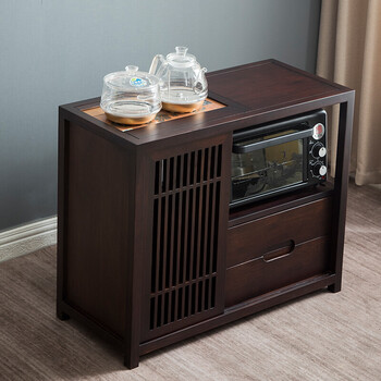 胡桃色茶柜烧水壶一体消毒茶水柜新中式泡茶台边柜小型茶桌烧水柜01