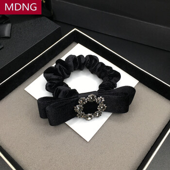 mdng丝绒蝴蝶结发圈水钻绒布发绳粗简约气质黑色头绳扎头发皮套皮筋女