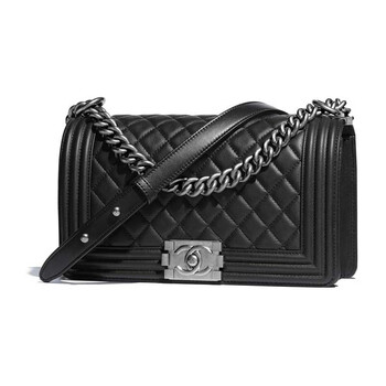 香奈儿boychanel口袋包小牛皮与钌质感金属材质送朋友女黑色大号中号