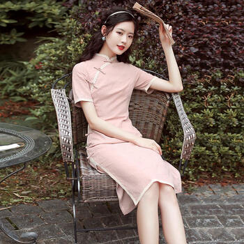 tpuz粉色旗袍2022年新款年轻款少女改良版连衣裙日常可穿小个子女夏季