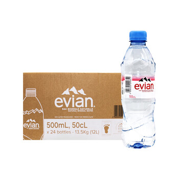 依云evian法国进口矿泉水500ml24瓶整箱天然弱碱性高端饮用水依云矿泉