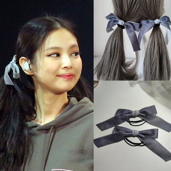 乐加酷blackpink发夹blapinkjennie金智妮款复古烟灰丝绒蝴蝶结发夹c