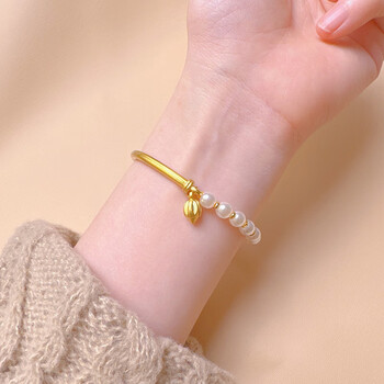 yrye黄金莲花半镯手链女士新款999足金潮流ins风首饰生日礼物送女友