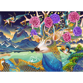 幸运鹿幸运之神木质拼图1000片儿童创意创意玩具礼物装饰画 幸运鹿