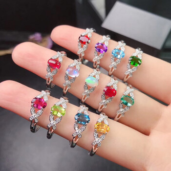 彩色水晶宝石戒指蝴蝶女石榴石紫水晶欧泊托帕指环韩版 1号石榴石戒指