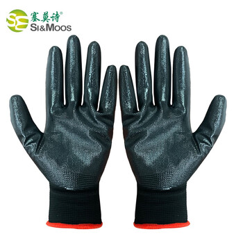塞莫诗浸胶黑色丁腈手套12副装CG905BK 耐磨加厚型