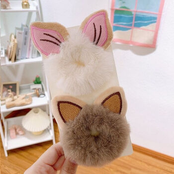 儿童发圈毛绒橡皮筋头绳女孩可爱头饰女童头花扎头发皮筋女发饰白色猫