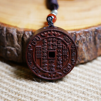 炫帕 天然雷击木 老枣木山鬼花钱吊坠挂饰品 吊坠-山鬼花钱p