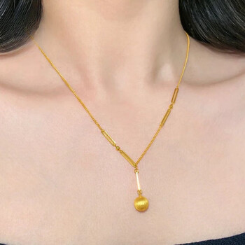 温忆有求必应黄金项链女款999足金小金球吊坠5g光球套链锁骨链送女友