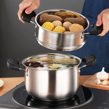 潮宝不锈钢双层加厚双耳汤蒸锅带蒸笼 26cm二层蒸煮锅(超特厚)
