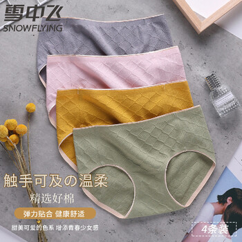 雪中飞snow flying (四条装)中腰无痕舒适女透气石墨烯抑菌女士内裤