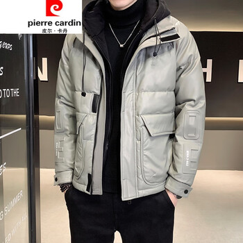 款假两件冬季2023年新款连帽加厚外套冬装衣服灰色l>皮尔卡丹(pierre
