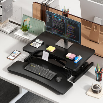 电脑桌坐站交替显示器升降台笔记本支架学习桌 黑色双层气动款65*40