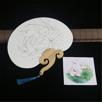 扇古风宣纸国画扇儿童diy涂鸦手绘活动临摹白描圆形填色扇子儿童节