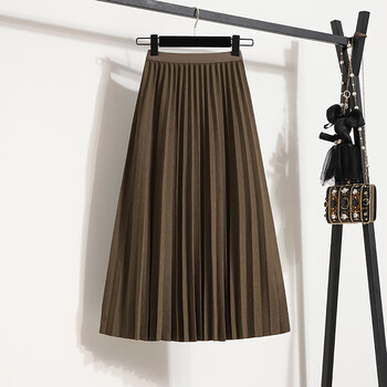 京霆裙子女春夏季新款大号女装宽松显瘦百褶裙高腰遮肚半身裙经典咖色