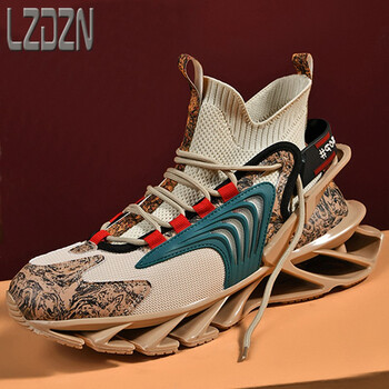 篮球高帮网面夏季透气男士跑鞋全掌爆米花厚底网鞋高腰中帮杏色44