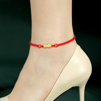 谷时黄金脚链男足金黑玛瑙貔貅本命年转运情人节礼物送老婆女士黄金