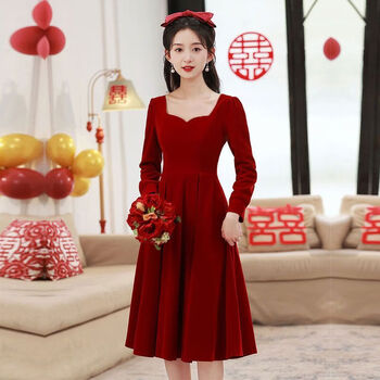 礼服端庄平时可穿小个子白色晚领证登记小白裙法式气质轻奢订红色6828