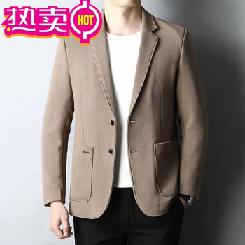 西装男春秋款免熨烫抗皱商务装休闲上班穿男士西服外套男厚款卡其色m