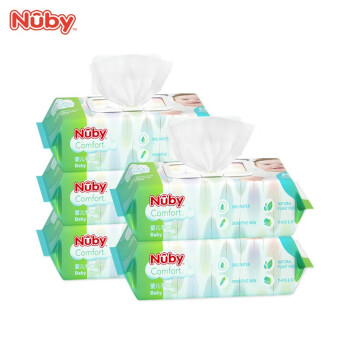 努比（Nuby）婴儿柔湿巾 儿童手口纯水湿巾 屁屁可用 0添加 不连抽 带防尘盖 组合装 80抽 5包
