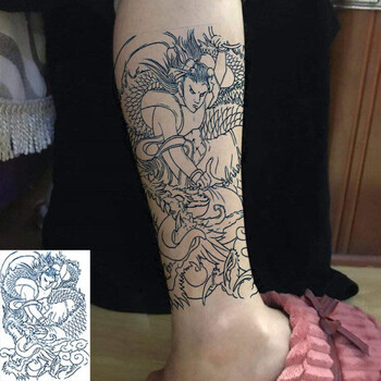 柒十念哪吒闹海线条花臂花腿防水纹身贴男女款割线哪吒抽龙筋刺青色十