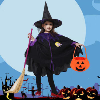 万圣节儿童服装披风斗篷巫婆衣服小女巫cos亲子表演装扮女童演出 披风