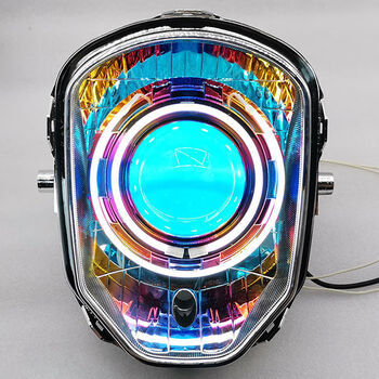 牧山电摩m5大灯改装总成q5海5透镜电动车led天使恶蜂窝55w海5总成彩罩