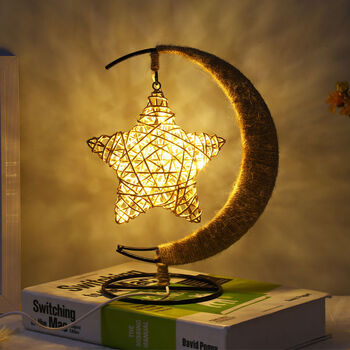 卧室床头少女心护眼小夜灯可调光ins可爱led藤艺星星台灯生日礼物星星