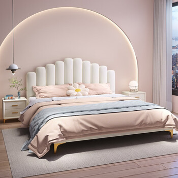 床女生布艺床奶油风现代简约北欧女生布艺床网红ins手指床少女奶白色