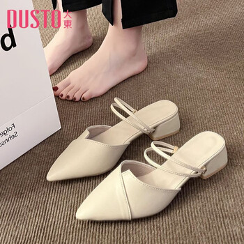 大东dusto包头凉鞋女款夏季外穿气质中粗跟尖头半拖鞋两穿凉拖穆勒高