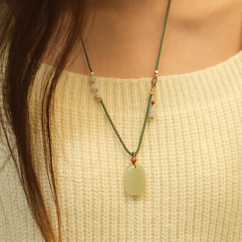 墨韵原创手作首饰和田玉无事牌玉石吊坠玉坠项链女挂绳平安中年编绳无