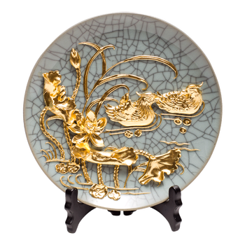 百年好合结婚礼物鸳鸯摆件漆线雕工艺品高档新品送新人高端8吋摆盘