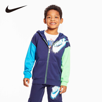 nike 耐克小童装男童加绒保暖外套秋冬儿童针织开衫连帽卫衣 靛蓝色