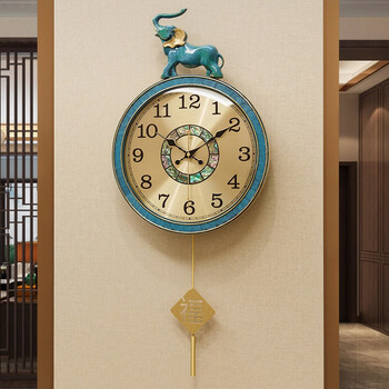 黎鸿新中式钟表挂钟高档客厅家用轻奢时尚黄铜挂墙表吉象创意大气时钟