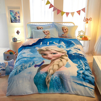 纯棉迪士尼艾莎公主儿童四件套床上用品全棉床单被套女孩儿艾莎床单粉