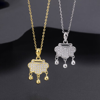 金石通s999足银平安如意锁项链女银饰长命锁铃铛送女友锁骨链七夕节