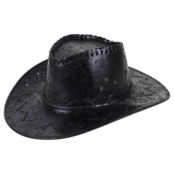 牛仔帽子男两头门户外旅游休闲男士遮阳帽裂纹西部牛仔帽春季帽 黑色