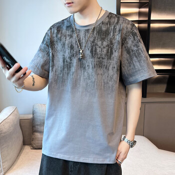 鲨梵度2024新款夏男潮流宽松服潮牌学生短袖t恤上衣圆领花五分袖半袖