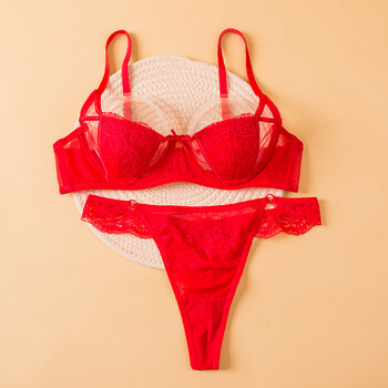 少女美屋12聚拢上托半杯内衣文胸罩套装性感惑白色大胸显小99927红色