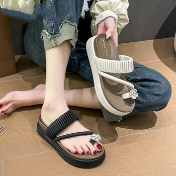 百丽踏韩版厚底小个子凉拖鞋女鞋子外穿2024年新款夏季一字套趾凉鞋