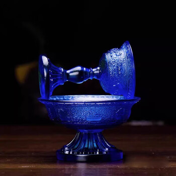 古法琉璃八吉祥供护法杯供水碗供酒杯家用桌面摆件修行礼品大号琥珀色