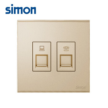 西蒙(SIMON)开关插座 电话电脑插座面板 86型暗装 E6系列电话加信息插座 香槟金色 725229-46