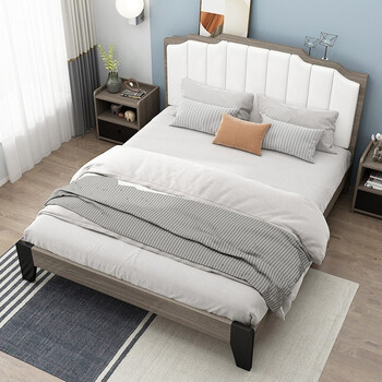 8米经济型家用单人床婚床出租屋床 单床【白色靠背】 10cm床垫 床头柜