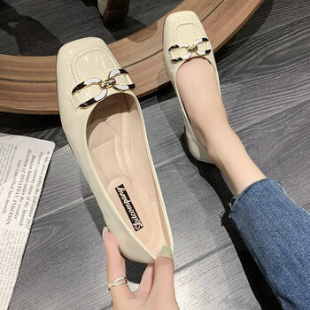 静怡百丽单鞋女新款浅口平底鞋百搭女鞋外穿工作休闲舒适鞋2023夏季