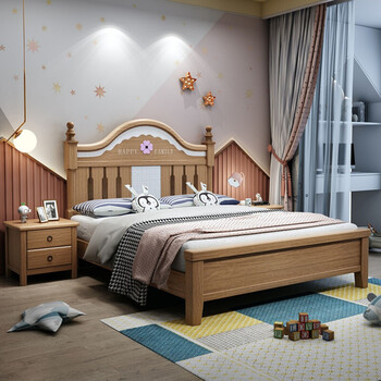 阿斯凯宁胡桃木全实木儿童床男孩12米女孩公主床15米青少年北欧简约