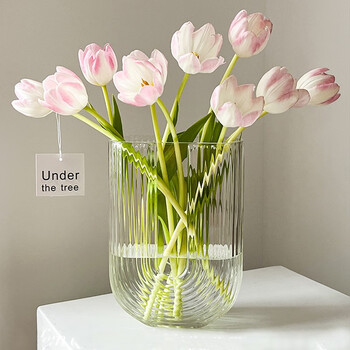 高楷泰花瓶客厅插花高级感透明水养轻奢鲜玫瑰花郁金香北欧 花瓶u形