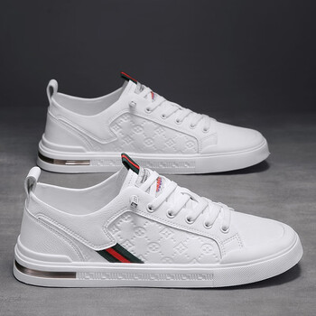 新款软底男士时尚休闲板鞋子单鞋男生夏天百搭小白鞋男 白色 44运动码